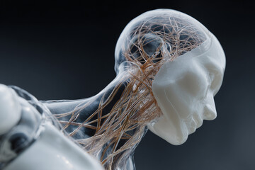 Artificial intelligence robot analyzing data.