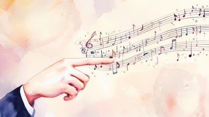 Hand pointing at musical notes