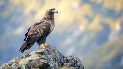 Fototapeta premium Majestic golden eagle in nature rocky landscape wildlife photography serene environment close-up view strength and freedom