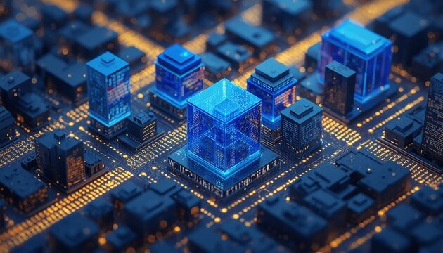 Futuristic smart city concept with glowing digital network connections and 5g technology data lines. - Powered by Adobe