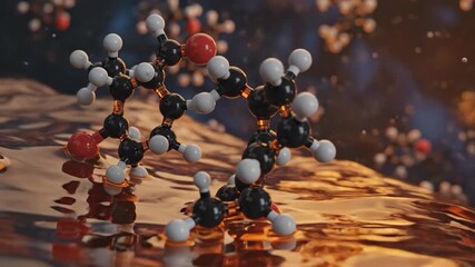 Molecular structure on liquid surface motion, illustrating complex chemical bonding transformation for scientific research footage - Powered by Adobe