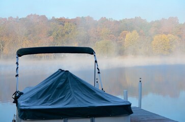 boat foggy lake morning scene