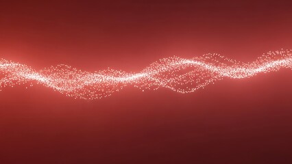 Vibrant red background with dynamic white particle wave