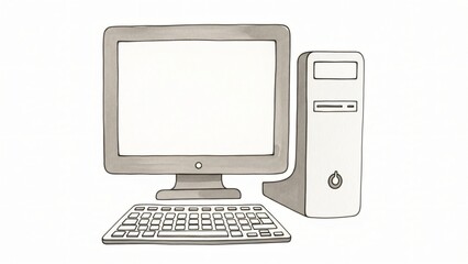 Fototapeta premium Computer with white screen and keyboard side of it and white mouse.
