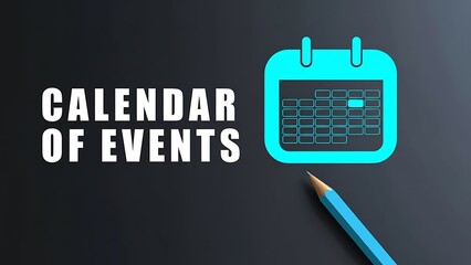 Bright blue calendar icon with a pencil for planning events, appointments, and schedules on a dark gray background.