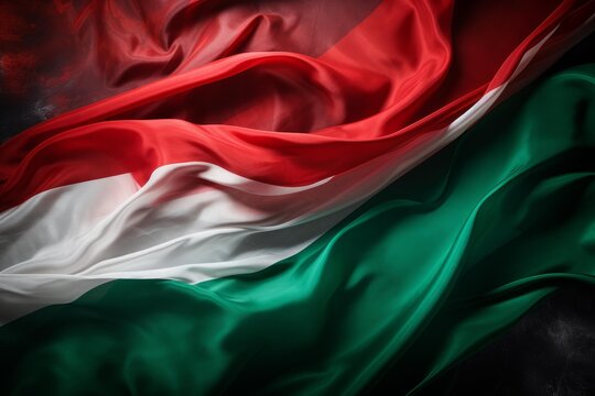 Realistic rendering of a hungarian flag cloth in red, white, and green colors