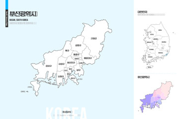 Obraz premium 깔끔한 부산광역시 윤곽선 지도