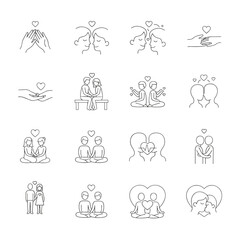 Fototapeta premium Love and Relationships Minimalist Line Icons Set