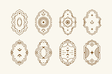 Islamic door and window vintage in Arabic arches. tatoo or Oriental label collection. Frames with Arabic Muslim designs for Ramadan Kareem