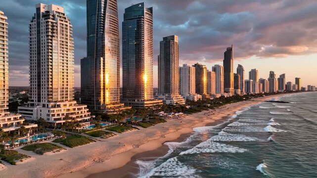 Beachfront cityscape with highrise buildings
