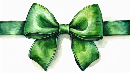 drawing of a green bow on a white background watercolor generative ai