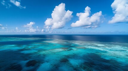 Fototapeta premium Vibrant coral reef exploration tropical ocean aerial photography clear skies bird's eye view nature's underwater beauty