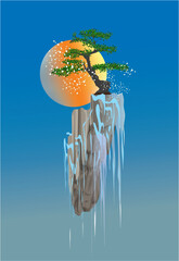 composition, with a lonely tree growing on a rock,