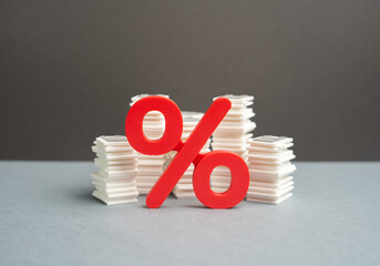 Stacks of paper and red interest. Costs through bureaucracy and regulation. Rising administrative...