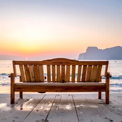 Seaside Serenity - A Wooden Bench at Sunset.