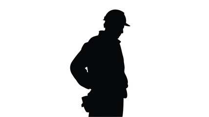 Confident construction worker in hard hat standing strong