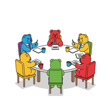 Group of bears in business meeting.