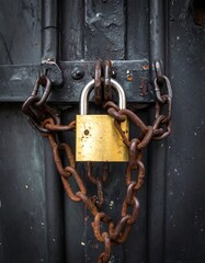 Secured Entrance - Padlock and Chain on a Weathered Door.