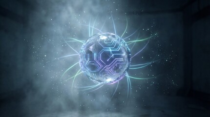 Futuristic soccer ball with digital patterns isolated on white background