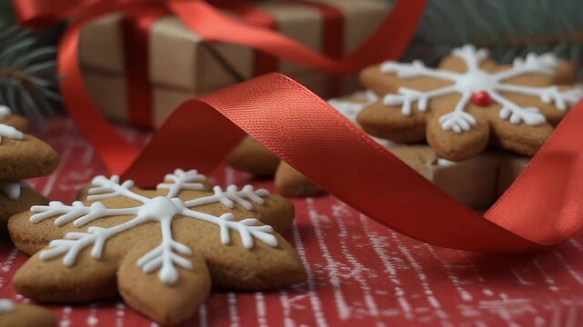 Festive Snowflake Gingerbread Cookies Ready for Christmas Celebration.