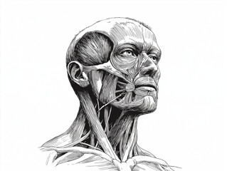 Anatomical Study: A meticulously detailed illustration provides a deep dive into the complex structures of the human head and neck.