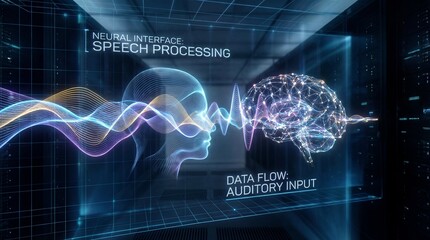 Neural interface speech processing technology isolated on white background