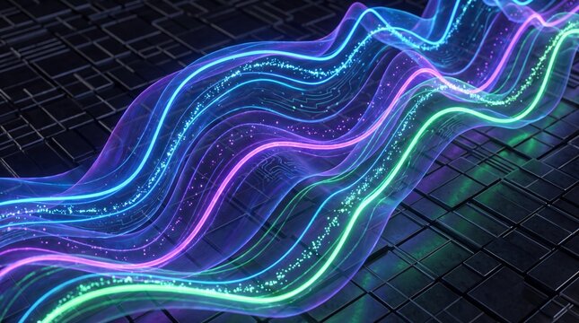 Abstract neon waves isolated on white background - Powered by Adobe