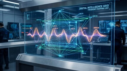 Advanced digital intelligence grid display isolated on white background