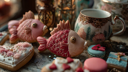 Surreal cookies for valentine with dreamlike heart shapes and playful romantic textures
