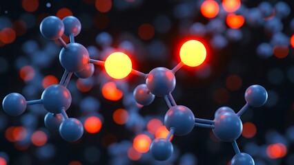 Molecular structure with blue and orange atoms showing scientific connection