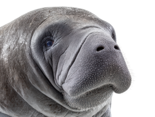 Close-Up of Manatee Face on White Background 