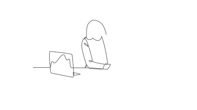 Candidate Evaluation Discussion. Recruitment Online and offline Concept. Single line draw design Video 4k. Footage graphic illustration
