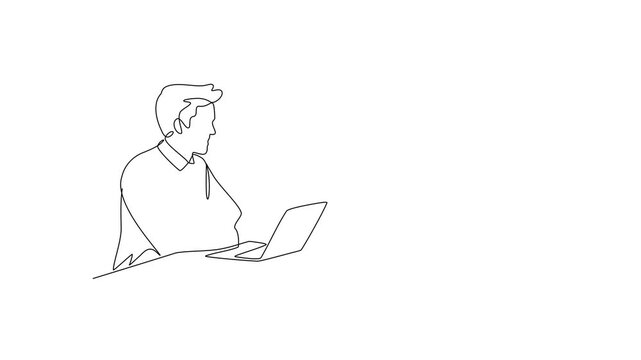 Interview Panel Discussion. Recruitment Online and offline Concept. Single line draw design Video 4k. Footage graphic illustration