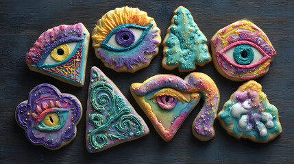 Surreal cookies for valentine with dreamlike heart shapes and playful romantic textures