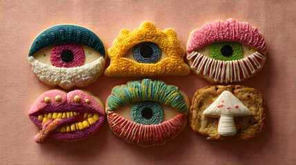 Surreal cookies for valentine with dreamlike heart shapes and playful romantic textures