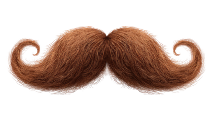 curled brown mustache with realistic hair texture vintage facial hairstyle isolated studio object on white background