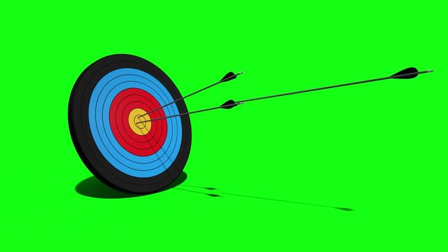 Archery target with three arrows hitting the middle - 3D rendering