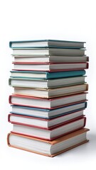 Fototapeta premium Stack of colorful books on white background for education and learning, business presentation background, marketing campaign visual