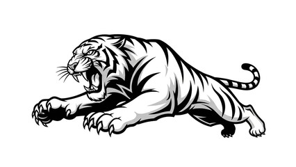 Obraz premium Fierce tiger in aggressive stance with open mouth and sharp claws
