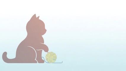 Cute Cat Silhouette Playing with Yarn Ball on a Minimalist Background.