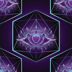 Sacred Geometry seamless pattern. Hindu symbols of wisdom and path to perfection. Tattoo, yoga background, Buddhism design, print, poster, t-shirt, textile. Repeating vector illustration.