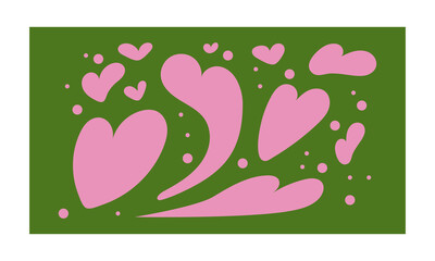 Abstract Pink Heart Shapes Pattern Symbolizing Love Romance and Emotion on Green Background.