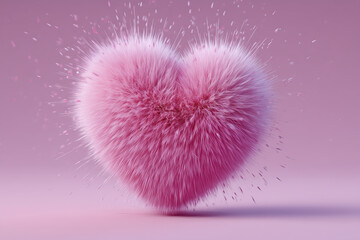 heart of pink fuzzy spikes coming out, studio background, fluffy love, passion, romance, romantic, photorealistic