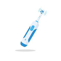 Electric toothbrush icon isolated on white background. Element for cleaning teeth. Dentistry equipment illustration. Vector tooth care tool in flat style.
