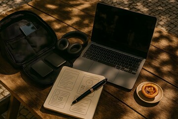 Digital Nomad Travel Essentials with Pastel de Nata and Tech Gear