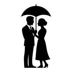 Romantic Couple Under Umbrella Silhouette Illustration