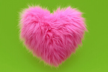 heart of pink fluffy fur, hairy, green background, love, passion, romance, romantic, photorealistic
