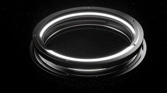 A silver ring with a reflective surface is centered on a dark background.