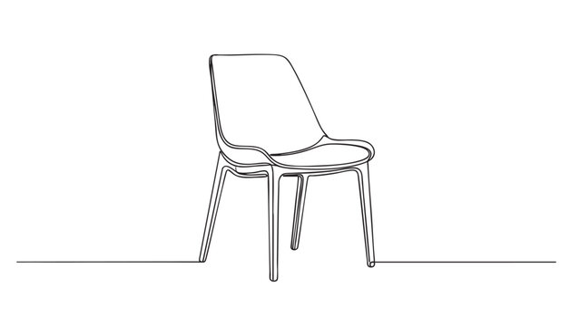 An artistic single line drawing of a modern chair on a clean white background, emphasizing minimalist design and simplicity, perfect for decor or concept art.