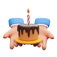 Hand holding birthday cake 3d illustration